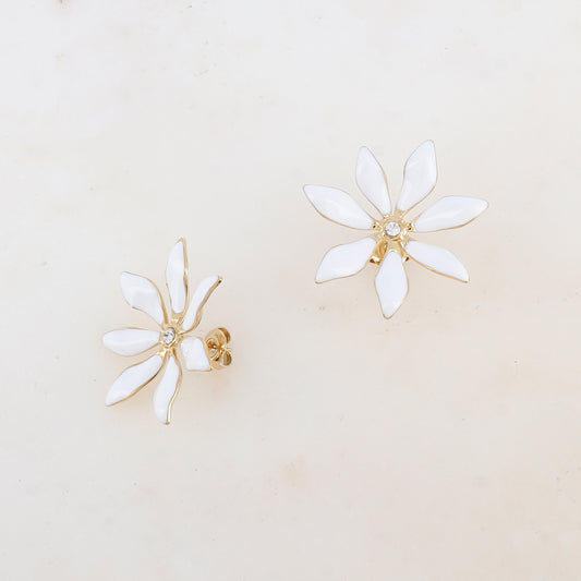 B.O à puce avec fleur émaillée et strass 3 x 3 cm.