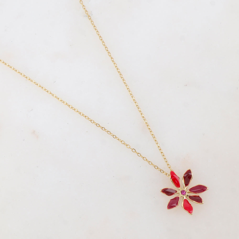 Collier avec pendentif fleur émaillée et strass (39+7CM)