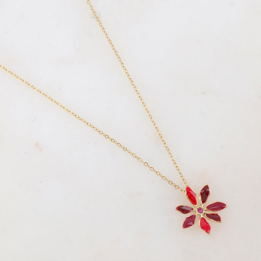 Collier avec pendentif fleur émaillée et strass (39+7CM)