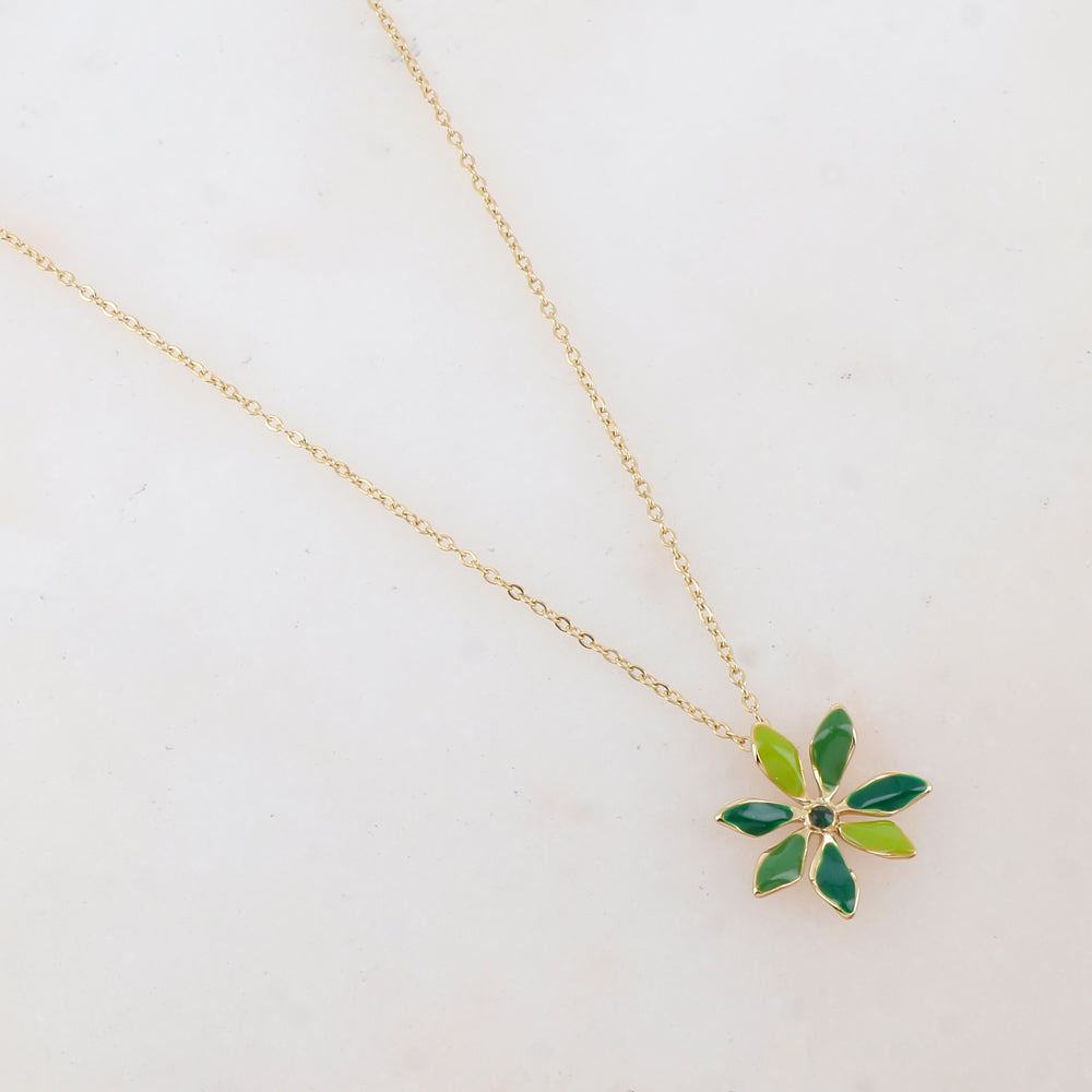 Collier avec pendentif fleur émaillée et strass (39+7CM)