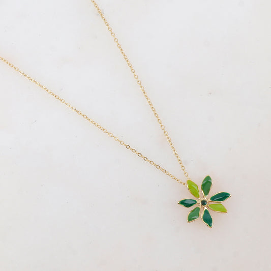 Collier avec pendentif fleur émaillée et strass (39+7CM)