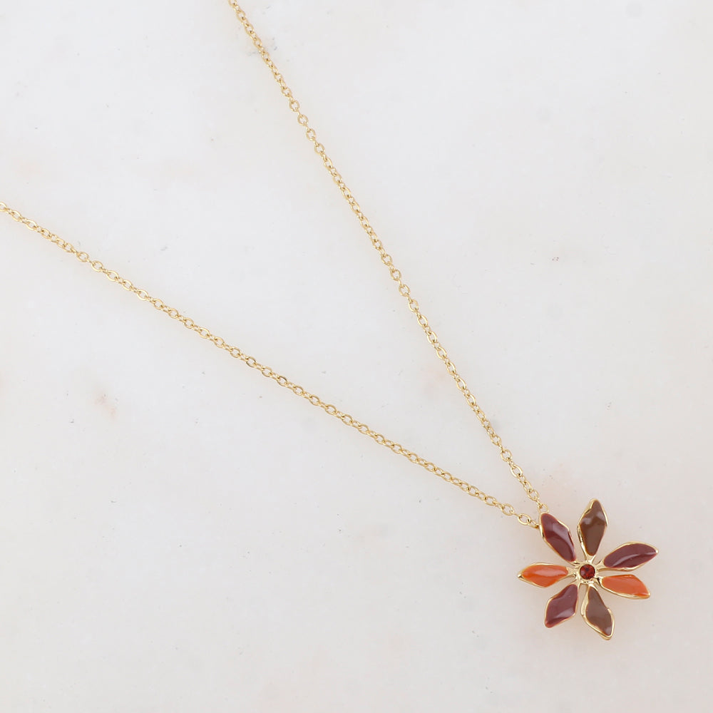 Collier avec pendentif fleur émaillée et strass (39+7CM)