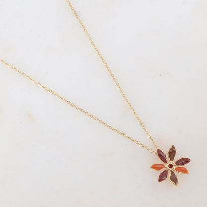 Collier avec pendentif fleur émaillée et strass (39+7CM)