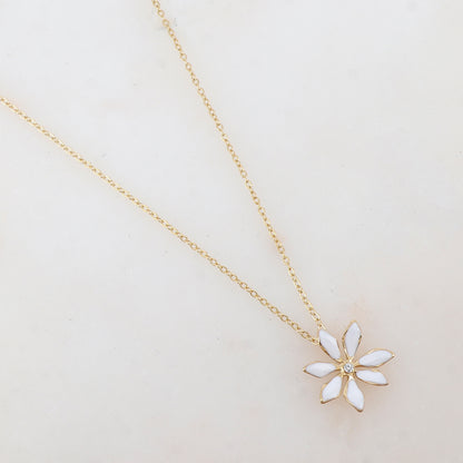 Collier avec pendentif fleur émaillée et strass (39+7CM)