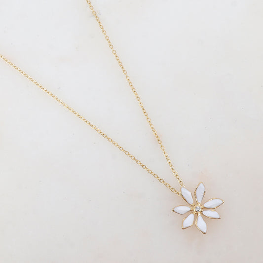 Collier avec pendentif fleur émaillée et strass (39+7CM)