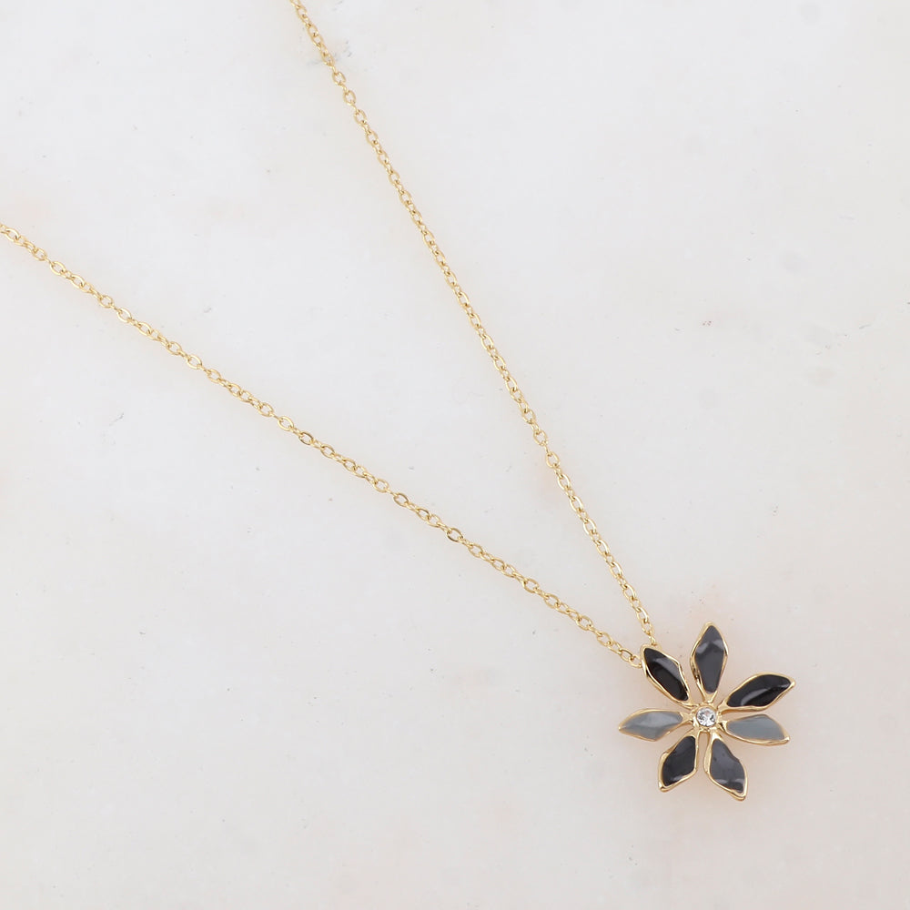 Collier avec pendentif fleur émaillée et strass (39+7CM)