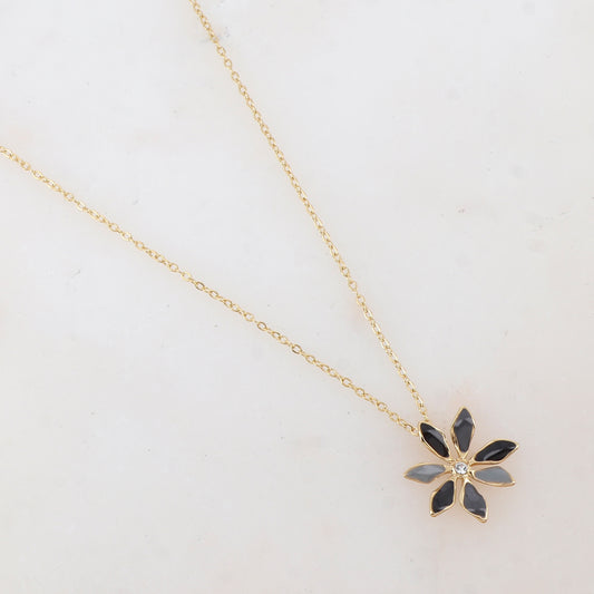 Collier avec pendentif fleur émaillée et strass (39+7CM)