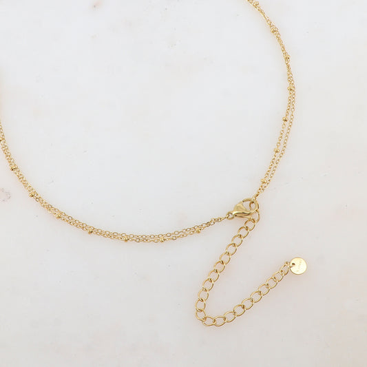 Collier 2 rangs avec pendentif fleur émaillée et strass (39/44+7CM)