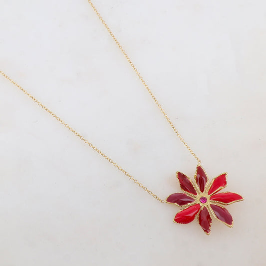 Collier avec pendentif fleur émaillée et strass (39+7CM)