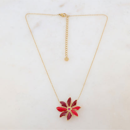 Collier avec pendentif fleur émaillée et strass (39+7CM)