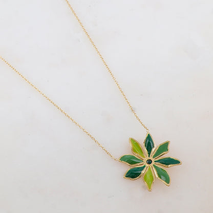 Collier avec pendentif fleur émaillée et strass (39+7CM)