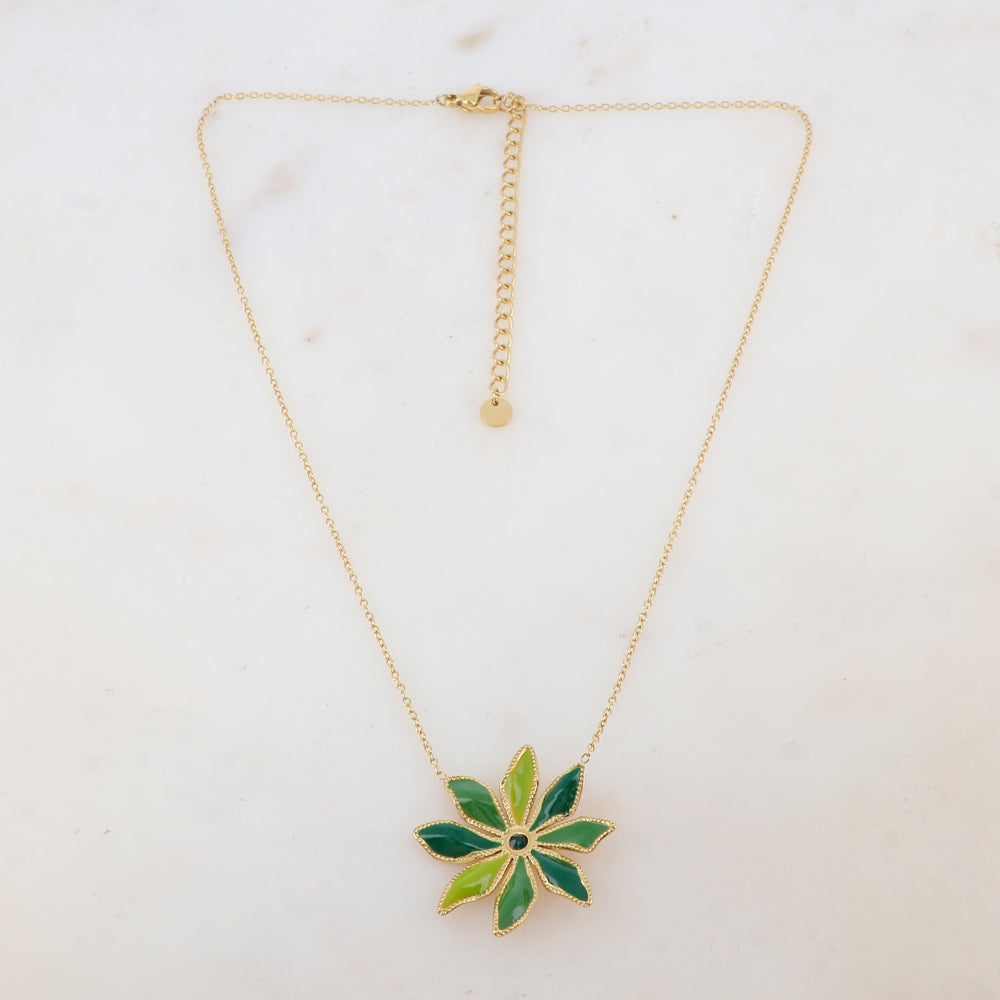 Collier avec pendentif fleur émaillée et strass (39+7CM)