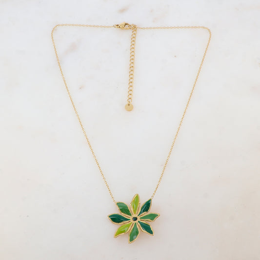 Collier avec pendentif fleur émaillée et strass (39+7CM)