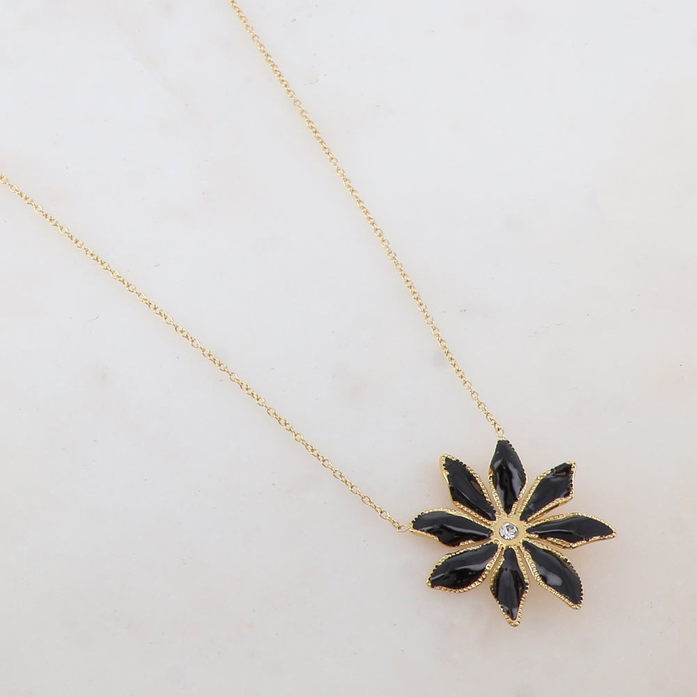 Collier avec pendentif fleur émaillée et strass (39+7CM)