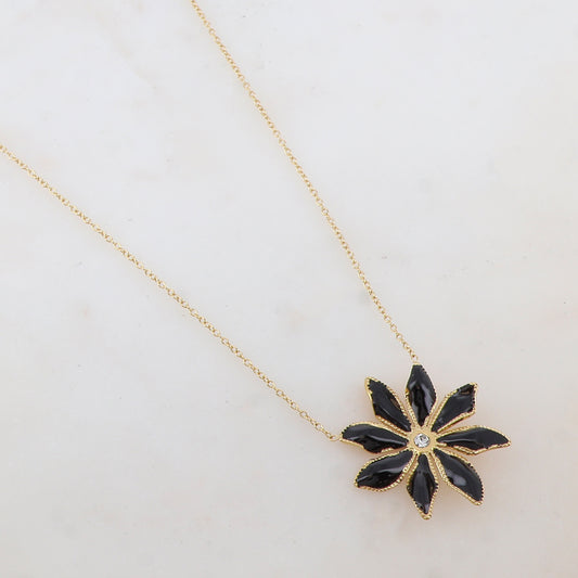 Collier avec pendentif fleur émaillée et strass (39+7CM)