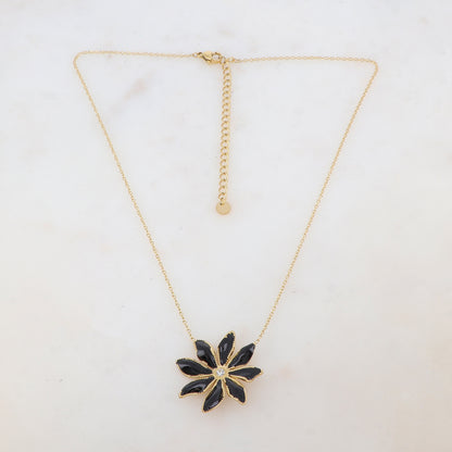 Collier avec pendentif fleur émaillée et strass (39+7CM)
