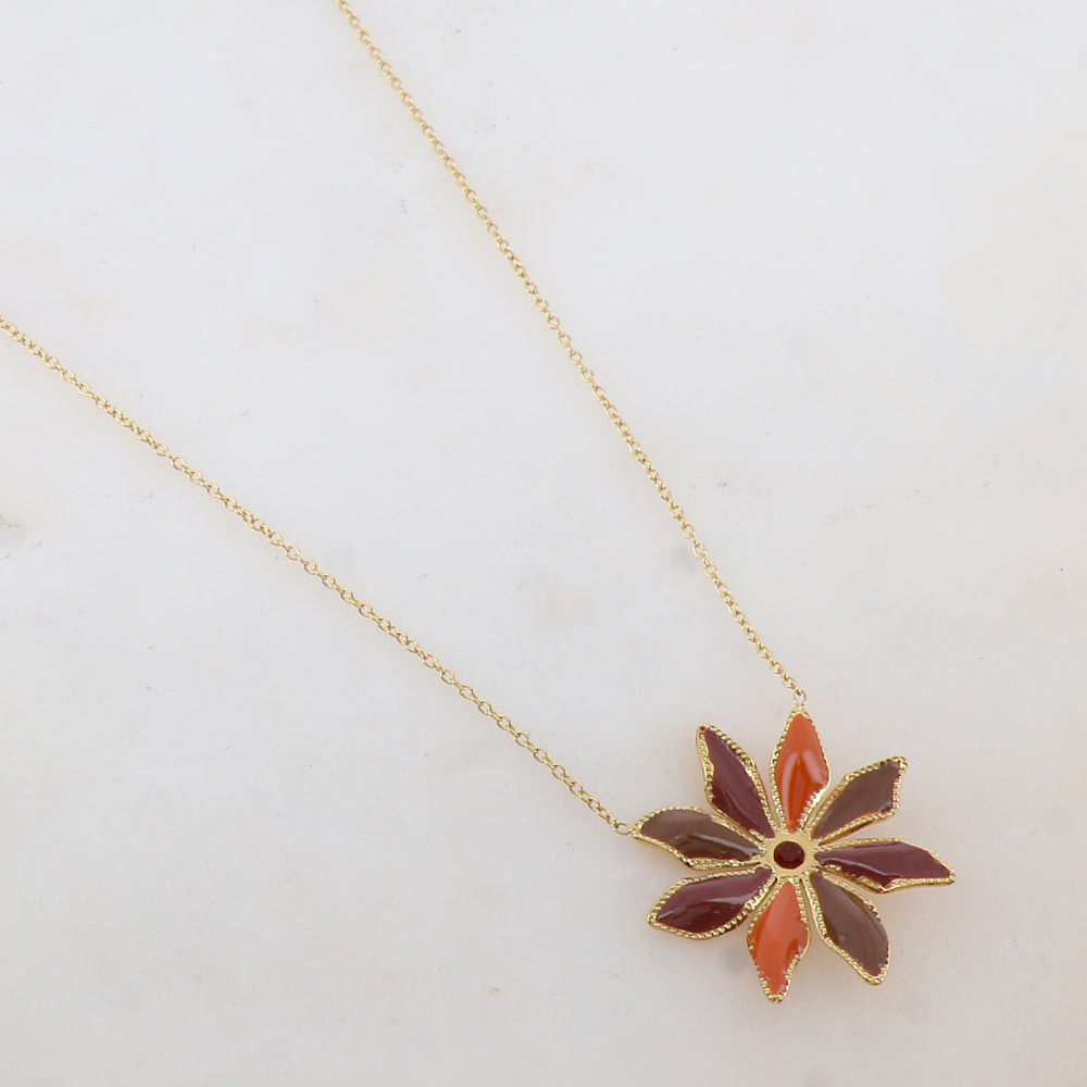 Collier avec pendentif fleur émaillée et strass (39+7CM)