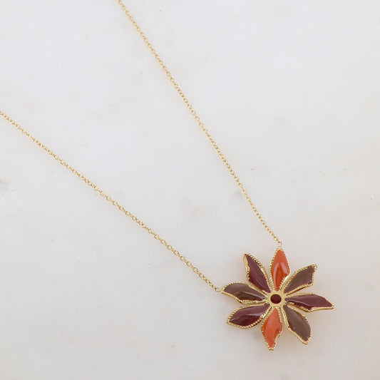 Collier avec pendentif fleur émaillée et strass (39+7CM)