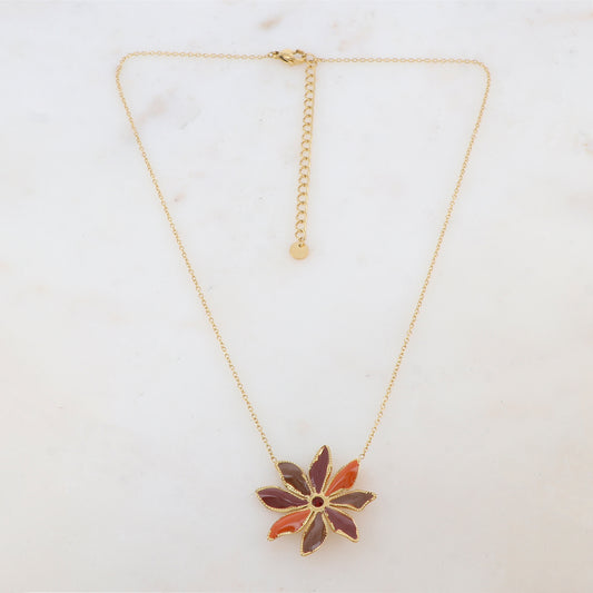 Collier avec pendentif fleur émaillée et strass (39+7CM)