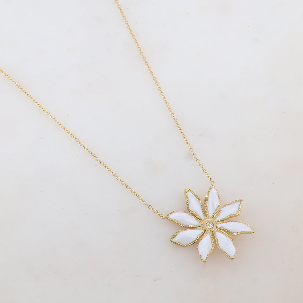 Collier avec pendentif fleur émaillée et strass (39+7CM)