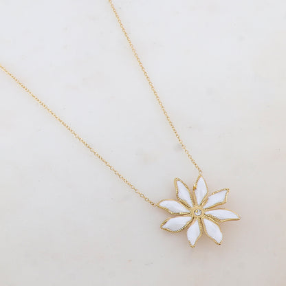 Collier avec pendentif fleur émaillée et strass (39+7CM)