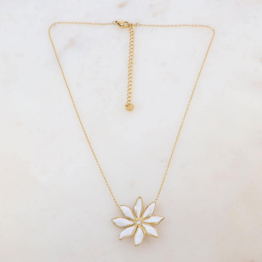 Collier avec pendentif fleur émaillée et strass (39+7CM)