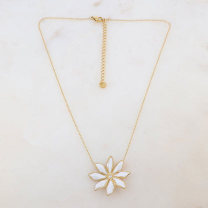 Collier avec pendentif fleur émaillée et strass (39+7CM)