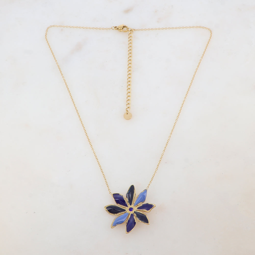 Collier avec pendentif fleur émaillée et strass (39+7CM)
