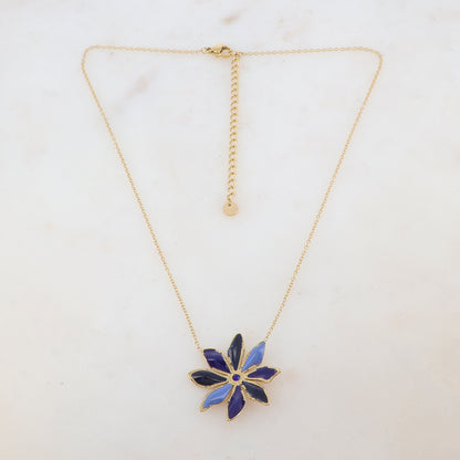 Collier avec pendentif fleur émaillée et strass (39+7CM)