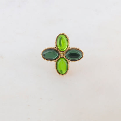Bague fine réglable avec 4 pâtes de verres ovales - Vert mix