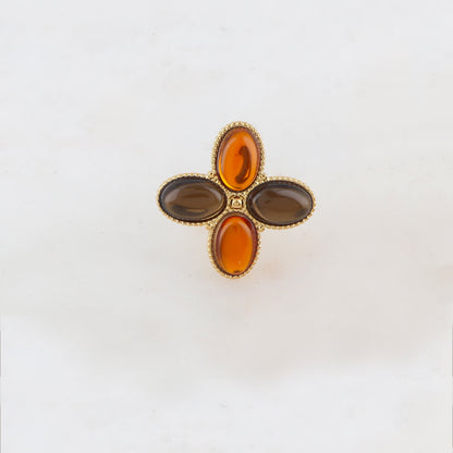Bague fine réglable avec 4 pâtes de verres ovales - Marron mix