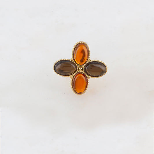 Bague fine réglable avec 4 pâtes de verres ovales - Marron mix