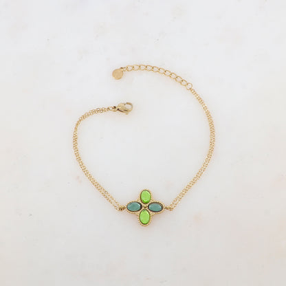 Bracelet deux rangs avec pièce ornée de 4 pâtes de verre