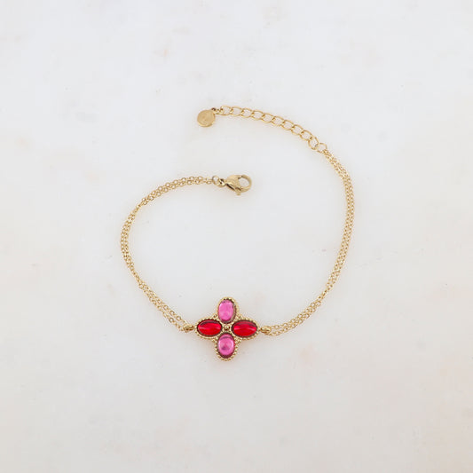Bracelet deux rangs avec pièce ornée de 4 pâtes de verre