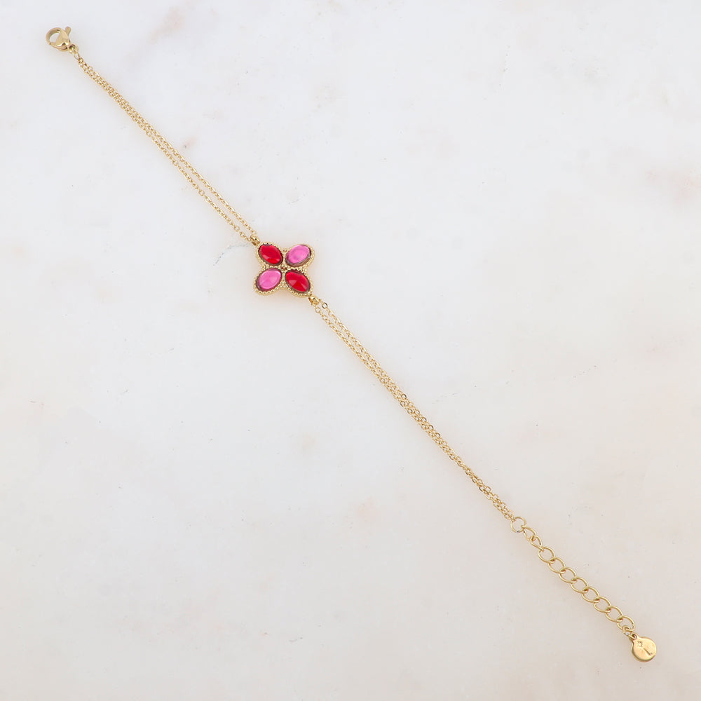 Bracelet deux rangs avec pièce ornée de 4 pâtes de verre
