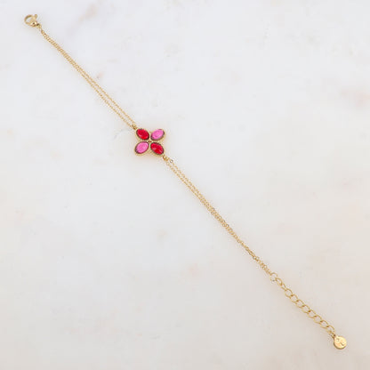 Bracelet deux rangs avec pièce ornée de 4 pâtes de verre