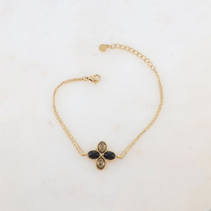 Bracelet deux rangs avec pièce ornée de 4 pâtes de verre