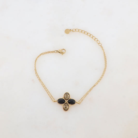 Bracelet deux rangs avec pièce ornée de 4 pâtes de verre