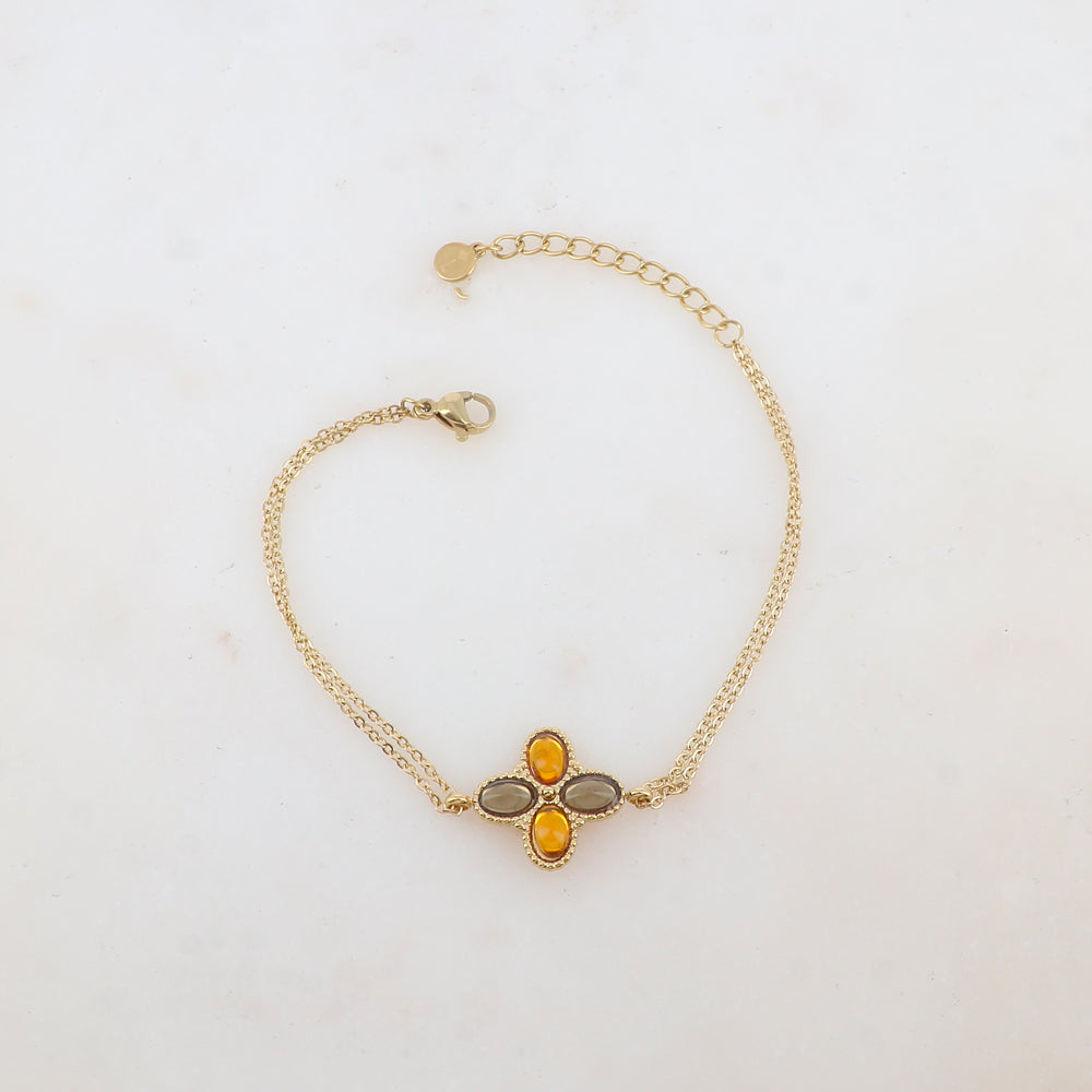 Bracelet deux rangs avec pièce ornée de 4 pâtes de verre