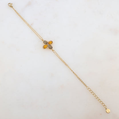 Bracelet deux rangs avec pièce ornée de 4 pâtes de verre