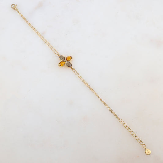 Bracelet deux rangs avec pièce ornée de 4 pâtes de verre