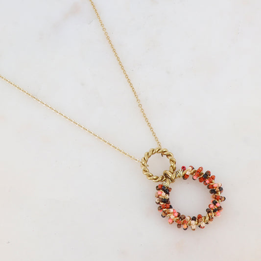 Collier avec avec anneau, perles, étoile et émail (40+5CM)