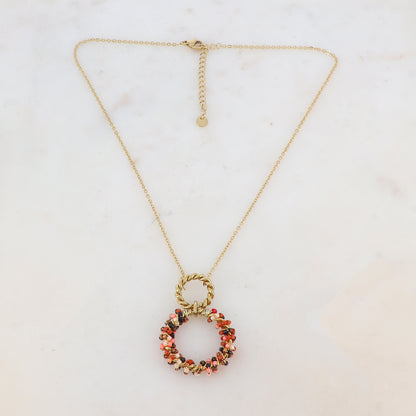 Collier avec avec anneau, perles, étoile et émail (40+5CM)