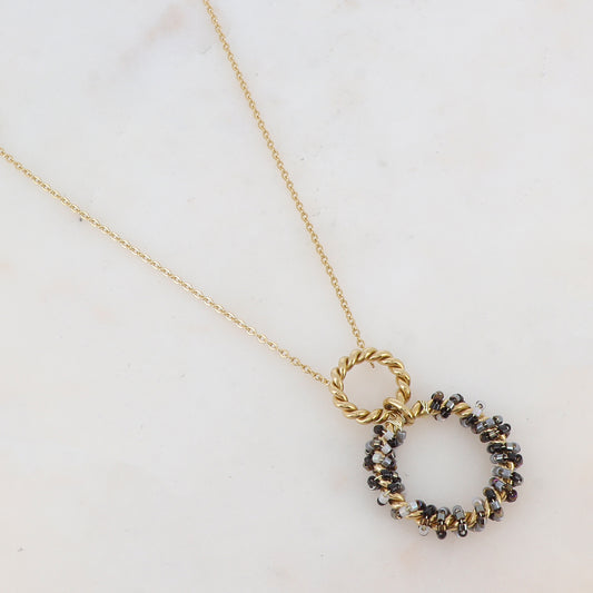 Collier avec avec anneau, perles, étoile et émail (40+5CM)