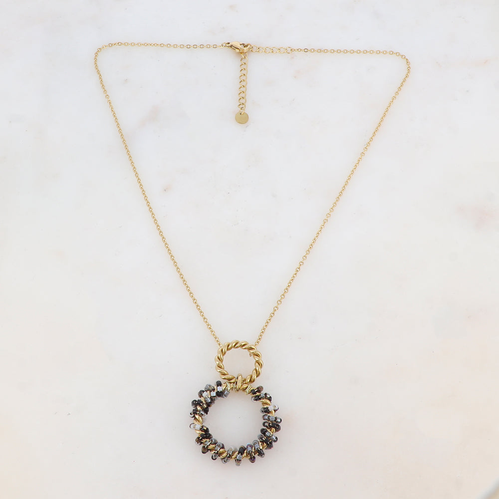 Collier avec avec anneau, perles, étoile et émail (40+5CM)