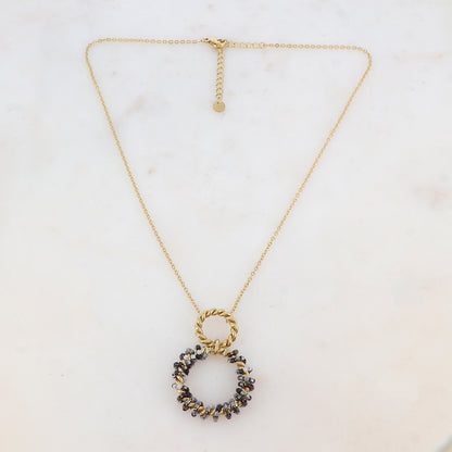 Collier avec avec anneau, perles, étoile et émail (40+5CM)