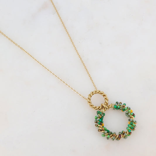 Collier avec avec anneau, perles, étoile et émail (40+5CM)