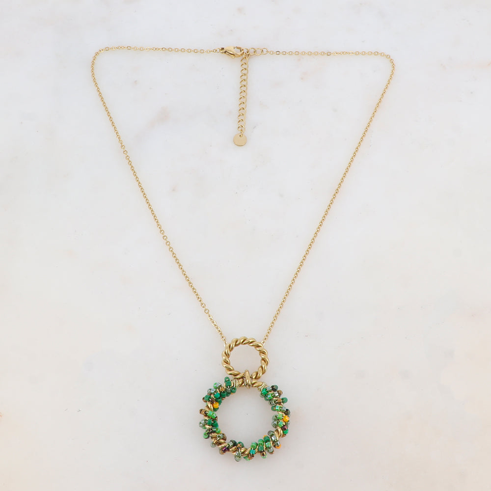 Collier avec avec anneau, perles, étoile et émail (40+5CM)