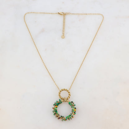 Collier avec avec anneau, perles, étoile et émail (40+5CM)
