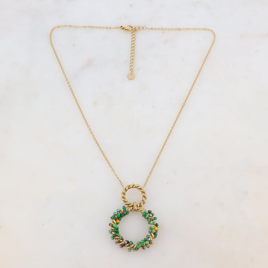 Collier avec avec anneau, perles, étoile et émail (40+5CM)